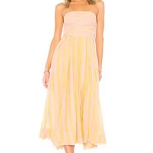Free People Women's Maxi Dress Small Stripe Me Up in Yellow Combo Boho Whimsy